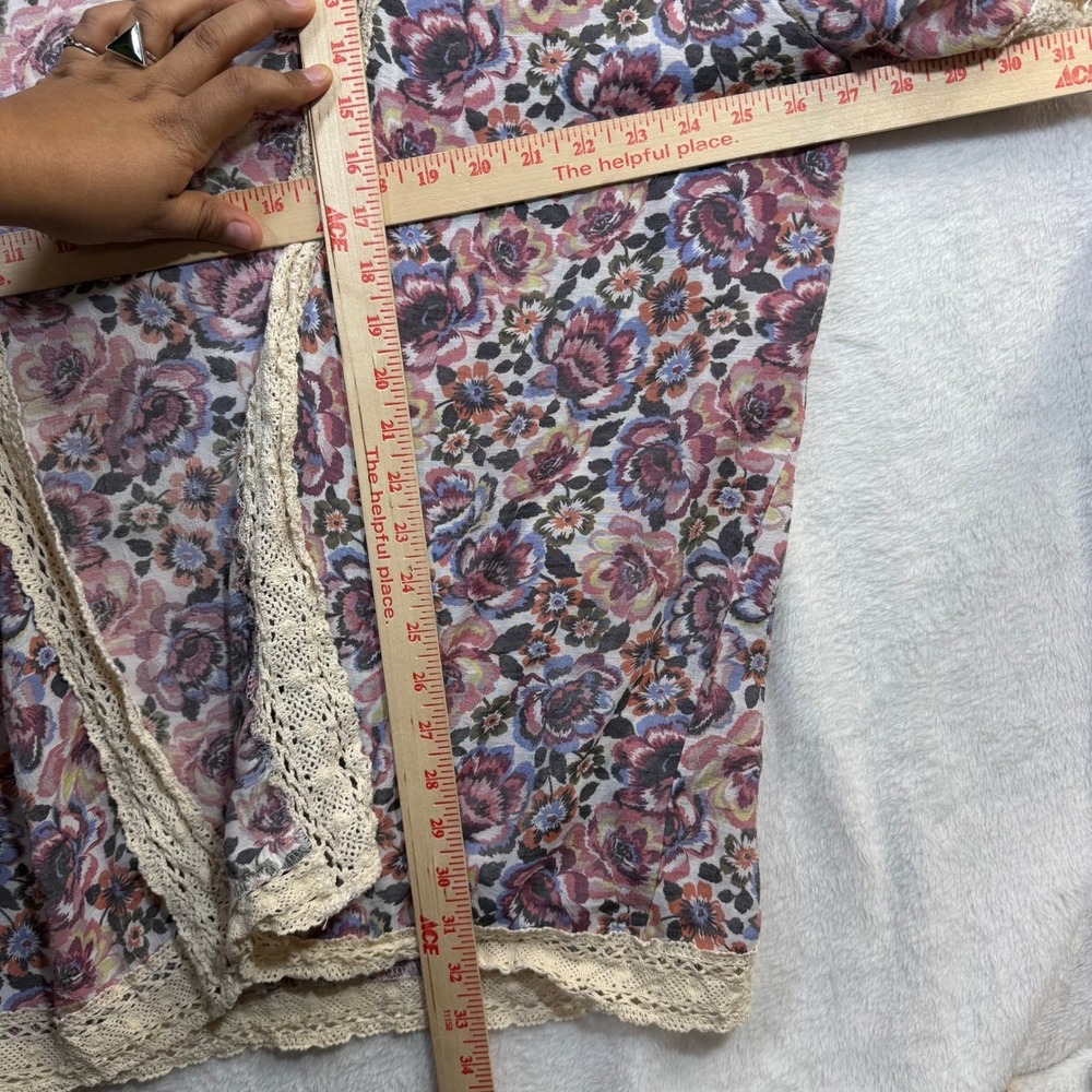 Indigo Rose XL Floral Kimono Cardigan Lace Trim Boho Fest Hippie Cottage Spring - Picture 7 of 7